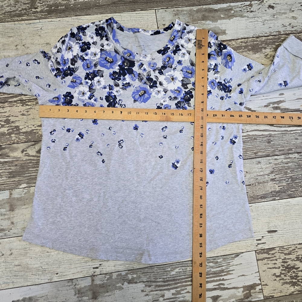Karen Scott Women's Gray Blue Floral Printed Elbow-Sleeve Top Size XXL - Picture 6 of 8